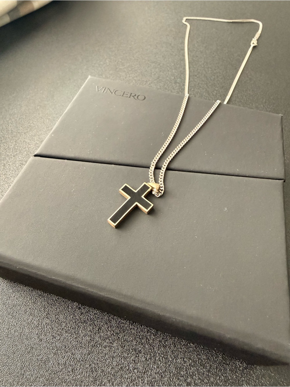 Vincero Black and Gold Cross Pendant Necklace